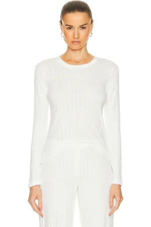 Leset Pointelle Slim Fit Long Sleeve Top in - . Size XS (also in ).