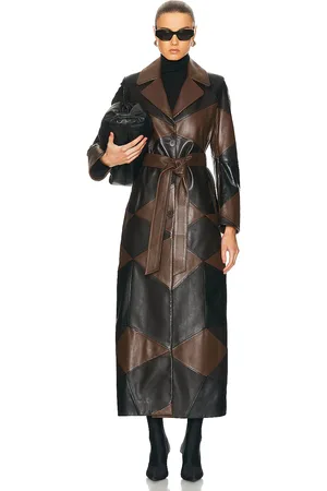 Nour Hammour For FWRD Sonja Patchwork Trench Coat in Black Umber & Walnut - Black. Size 38 (also in 40, 42).