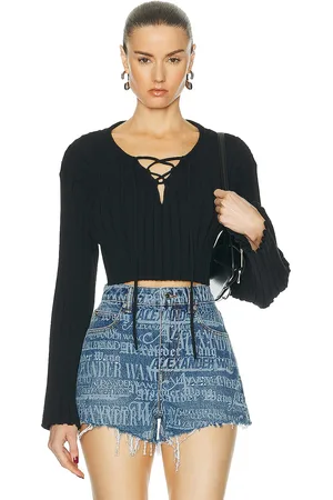 Alexander Wang Drop Shoulder Cropped Long Sleeve Sweater in - . Size XS (also in ).