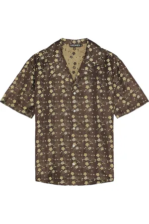 SIEDRES X Fwrd Resort Collar Short Sleeve Shirt in - Chocolate. Size L (also in M, S, XL/1X).