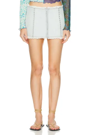 SIEDRES Loran Crystal Embellished Denim Mini Skirt in - Blue. Size 34 (also in 36, 38).