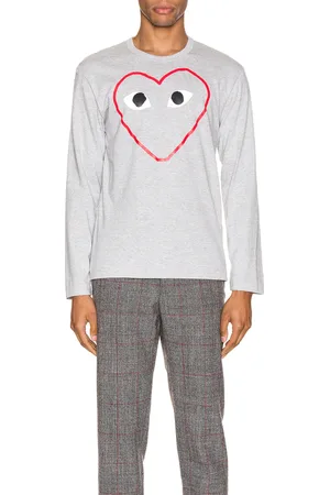 Comme des Garçons Heart Logo Long Sleeve Tee in - Novelty,Gray. Size L (also in M, S, XL).