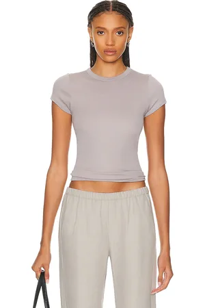 ENZA COSTA Supima Cotton Cap Sleeve Crew Top in - Grey. Size XS (also in ).
