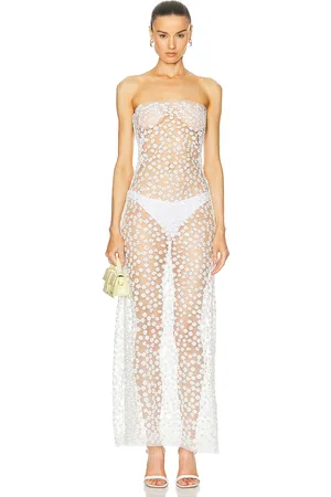SID NEIGUM Sheer Floral Embroidered Strapless Dress in - . Size 6 (also in ).