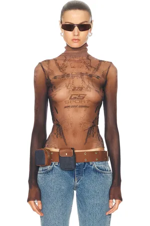 Jean Paul Gaultier X Shayne Oliver Mesh Body Turtleneck Top in - Brown. Size S (also in ).