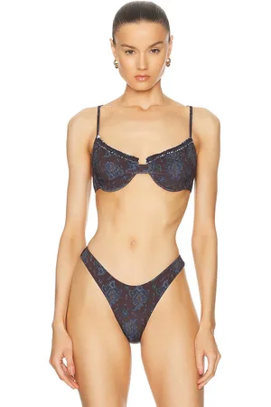 Heavy Manners Ruffle Bikini Top in - Chocolate. Size L (also in XL, XS).