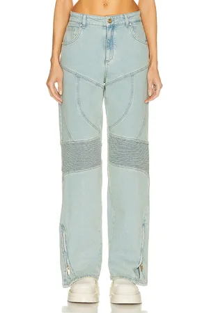 BLUMARINE Wide Leg Biker Jean in - Denim-Light. Size 40 (also in ).