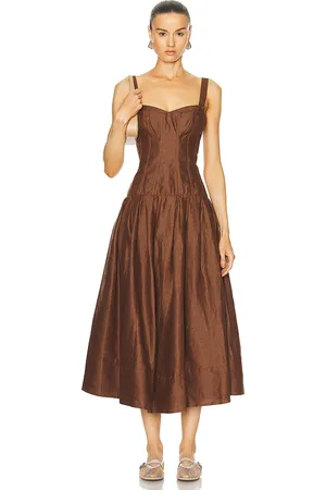 Nicholas Makenna Drop Waist Corset Midi Dress in - Brown. Size 0 (also in ).