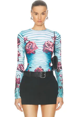 Jean Paul Gaultier Flower Body Morphing Long Sleeve Top in Blue Red & White - Multi. Size XS (also in ).