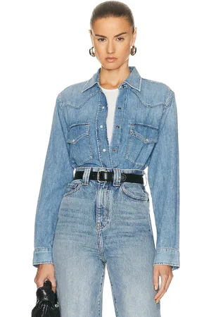 Citizens of Humanity Cropped Western Shirt in - Denim-Light. Size XL (also in ).
