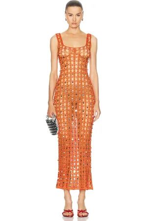 Calle Del Mar Square Neck Crochet Dress in - Orange. Size L (also in M).