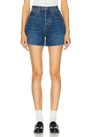 GRLFRND Jules Vintage Cut Off Short in - Blue. Size 24 (also in 25, 27, 28, 30, 31).