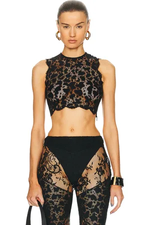 Roberto Cavalli Cropped Leopard Lace Top in - Black. Size 44 (also in ).