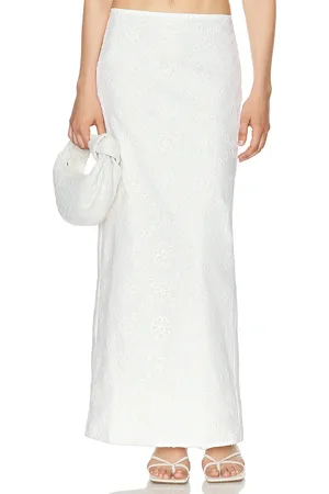 Helsa Eyelet Column Midi Skirt in - White. Size M (also in S, XL, XS).