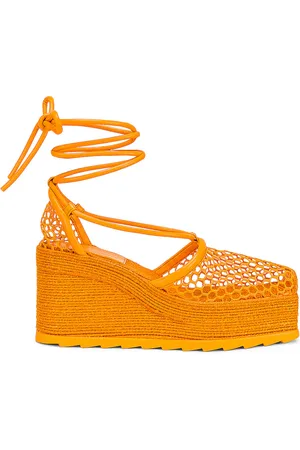 Bottega Veneta Stretch Lace Up Espadrilles in - Orange. Size 38 (also in 40).