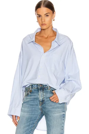 R13 Drop Neck Oxford Shirt in - Blue,Stripes. Size L (also in ).