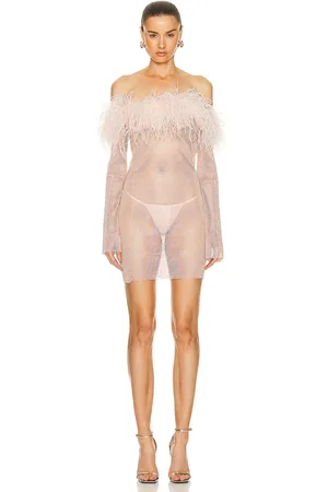 SANTA BRANDS Feathers Mini Dress in - ,Metallic Neutral. Size M/L (also in ).
