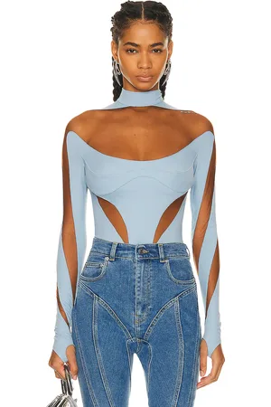 MUGLER Illusion Cut Bodysuit in - Baby Blue. Size 34 (also in 36, 38, 40, 42, 44).