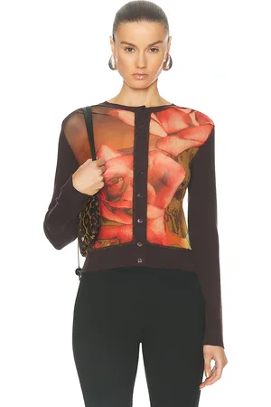 Jean Paul Gaultier Roses Long Cardigan in Brown Green Red & Blue - Brown. Size L (also in M, S).