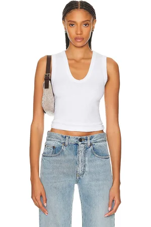ENZA COSTA Textured Rib Sleeveless U Tank Top in - . Size L (also in M, S, XS).