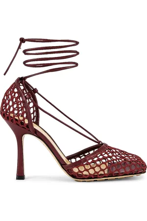 Bottega Veneta Web Stretch Lace Up Sandals in - Burgundy. Size 36 (also in 36.5, 37, 39.5).