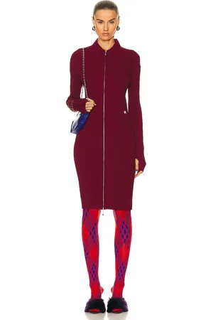 Burberry Ribbed Long Sleeve Dress in - Burgundy. Size L (also in ).