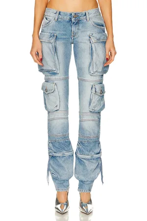The Attico Essie Long Cargo Pant in - Denim-Light. Size 24 (also in 25, 27, 28, 29).