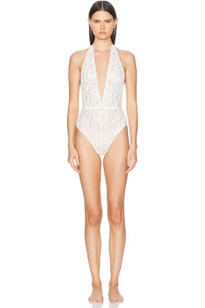 FLEUR DU MAL Charlotte Lace Halter Teddy Bodysuit in - . Size L (also in M, S).