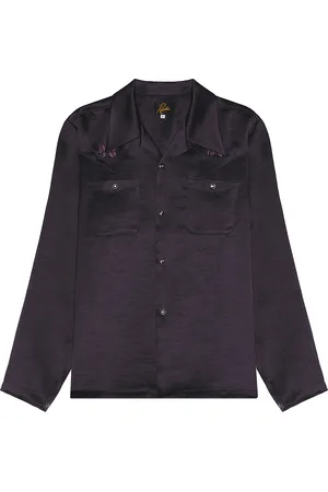 Pins & Needles Long Sleeve Cowboy One-Up Shirt Poly Sateen in Dark Purple in - Black. Size S (also in ).