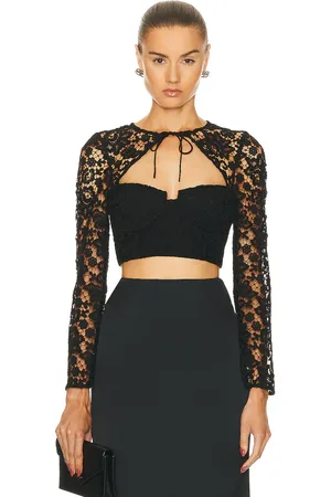Self-Portrait Lace Tie Neck Crop Top in - . Size 0 (also in 2).