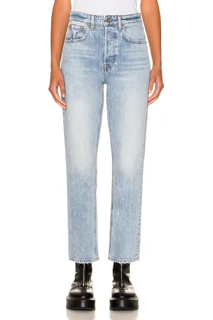 GRLFRND Karolina High Rise Straight Crop in - Denim-Light. Size 32 (also in ).