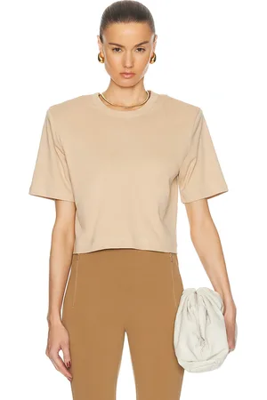 WARDROBE.NYC Cropped Shoulder Pad Top in - Beige. Size L (also in M, XL).
