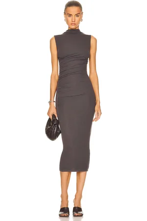 ENZA COSTA Silk Knit Sleeveless Twist Midi Dress in - Grey. Size L (also in M, S, XL, XS).