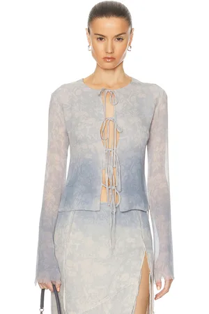 Jade Cropper Long Sleeve Tie Top in - Blue. Size 38 (also in ).