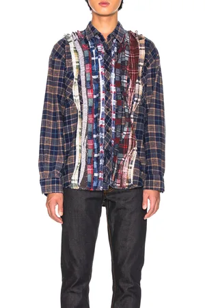 Pins & Needles Ribbon Flannel in - Blue,Plaid. Size L (also in M, S).