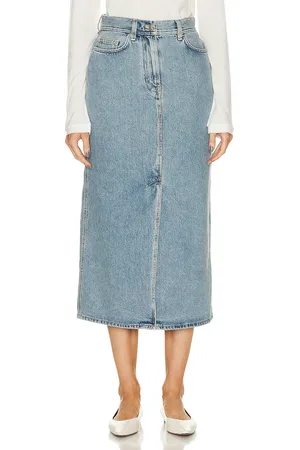 Loulou de Saison Rona Denim Long Skirt in - Denim-Light. Size L (also in M, S, XS).