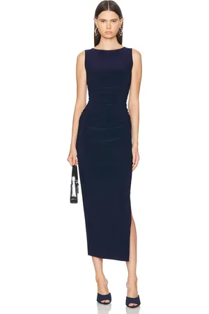 Norma Kamali Sleeveless Shirred Waist Gown in - Navy. Size L (also in XL).