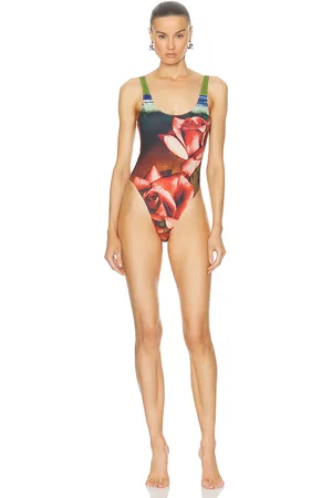 Jean Paul Gaultier Roses One Piece Swimsuit in Green Red & Blue - Green. Size XXS (also in ).
