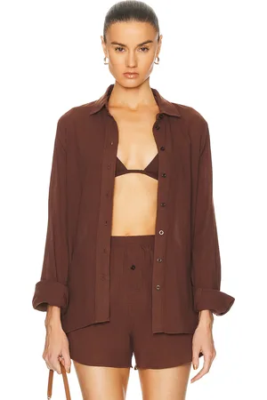 ÉTERNE Jolene Button Down Top in - Brown. Size M (also in XS).