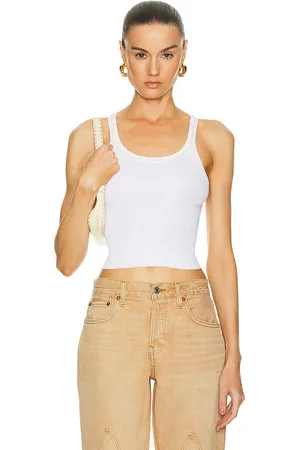 RE/DONE Cropped Ribbed Tank in - White. Size XL (also in L).