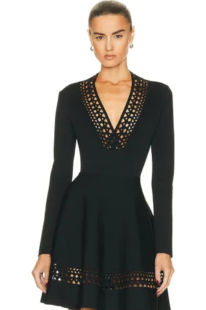 Alaïa Vienne V-neck Bodysuit in Noir - Black. Size 38 (also in 40, 44).