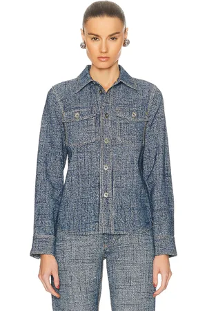 Bottega Veneta Enlarged Textured Denim Printed Shirt in - Denim-Light. Size 34 (also in 40).