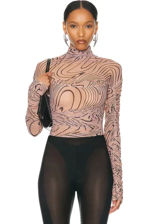 MUGLER Mesh Long Sleeve Top in - Tan. Size 38 (also in ).
