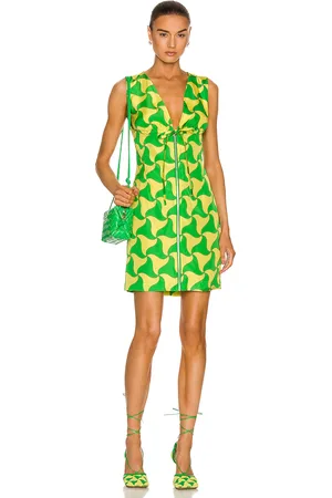Bottega Veneta Parachute Silk Wavy Triangle Print Dress in - Green. Size 36 (also in 40).