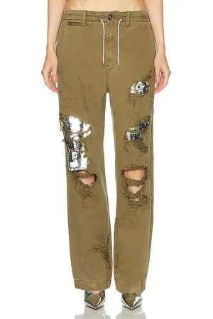 DARKPARK Riri Paillettes Shredded Paper Bag Pant in - Army. Size 36 (also in ).
