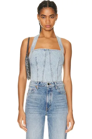GRLFRND Tianna Halter Bustier in - Denim-Light. Size XL (also in XS, XXS).