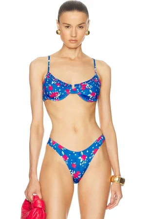 Heavy Manners Ruffle Bikini Top in - Blue. Size M (also in XL).