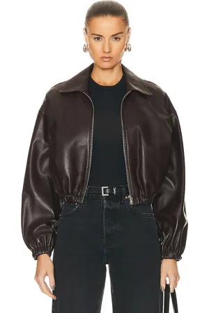 Nour Hammour Luna Cropped Leather Bomber Jacket in - Brown. Size 36 (also in 44).