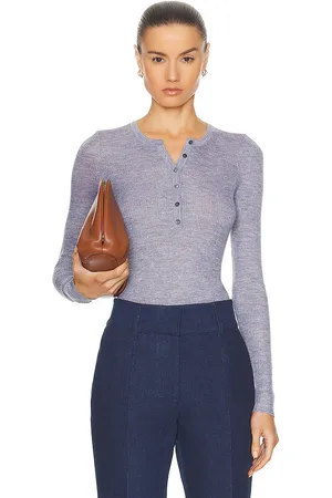 GABRIELA HEARST Julian Henley Top in - Light Grey. Size L (also in S, XS).