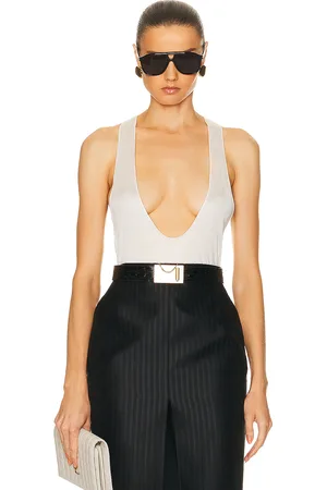 Saint Laurent Silk Jersey Plunging Tank Top in - White. Size M (also in XL).
